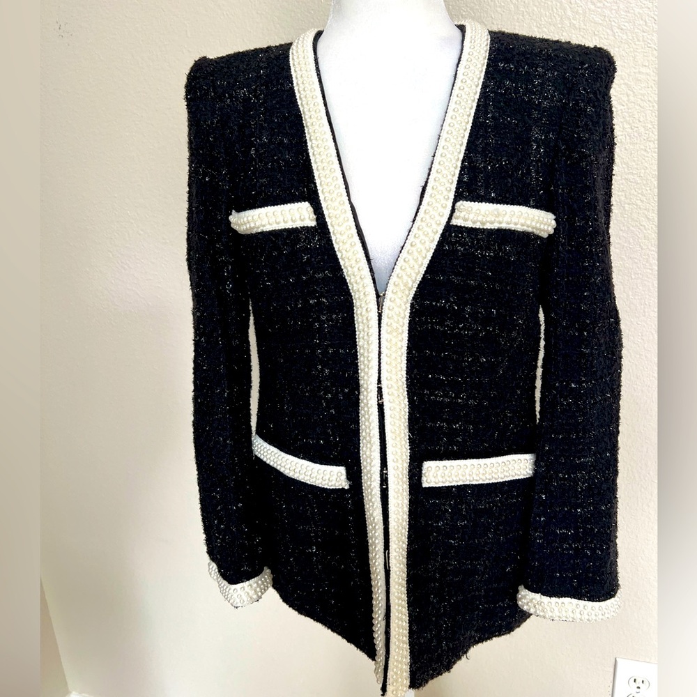Veronica Beard women’s 6 black Kemsley boucle jacket faux pearls blazer new $798